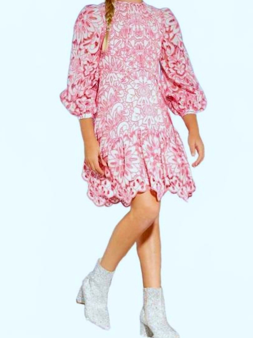 Marlo Pink Floral Eyelet Puff-Sleeve Dress